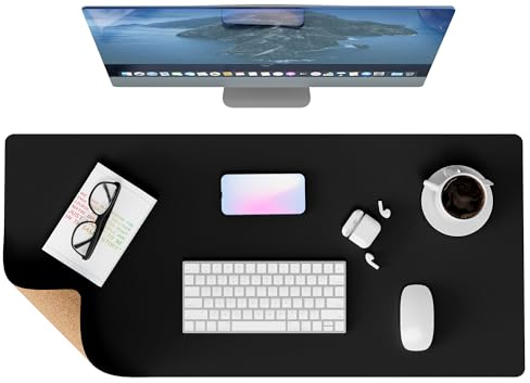Neatsure Vegane Schreibtischunterlage (91,4 x 43,2 cm), Naturkork & PU-Leder, doppelseitig, Laptoptischschutz, rutschfest, wasserdicht, großes Pad für Maus, Tastatur, Computer, Desktop-Zubehör,
