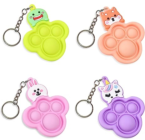 Yeefunjoy 4Pcs Porte-clés Enfants, Mini Pop Push It Fidget Jouet Porte-clés, Silicone Squeeze Pop Bubble Fidget Bulk Sensoriels, Poppet Bubble Stress Soulagement de Anxiété Jouets pour Enfants Adultes