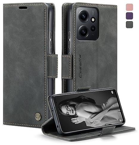 KZB Handyhülle für Xiaomi Redmi Note 12 4G Hülle Premium Leder Klappbar Tasche RFID Schutzhülle Flip Case Magnet Kartenfach Standfunktion Klapphülle für Xiaomi Redmi Note 12 4G 6,67'' - Grau