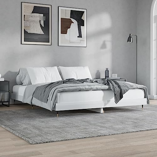 JUNZAI Bettgestell Hochglanz-Weiß 160x200 cm Holzwerkstoff, Bett, Bettrahmen, Gästebett, Bed Frame, Jugendbett, Jugendzimmer Komplett Set