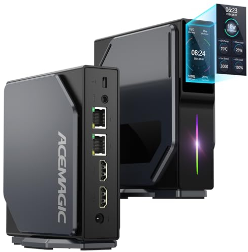 ACEMAGIC S1 LCD Mini PC, Ιntel Alder Lake-N95 (jusqu'à 3,4 GHz) Mini Tour PC Double LAN, 16Go DDR4 512Go M.2 NVMe SSD Mini Ordinateur de Bureau Vertical, RGB/WiFi 5/BT 4.2/4K UHD pour Maison/Bureau