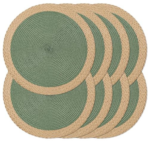 Noctiflorous Round Braided Placemats Set of 8 Table Mats 15 Inches Washable Heat Resistant for Dining Table Non-Slip Indoor Outdoor Place Mats for Thanksgiving Christmas Easter(Green Wide Edge 8)