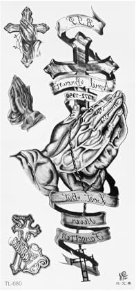Christliches Tattoo Set - Kreuz, Betende Hände - Temporary Body Tattoo - TL080 (1 x Christliches Tattoo Set)
