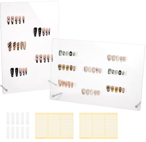 PH PandaHall 2 Sets Nail Art Display Board Nail Display Stand 60pcs False Nail Tips Stand Sample Display Nail Practice Board Polish Stands Showing Holder for Nail Art Design Display Manicure Tool