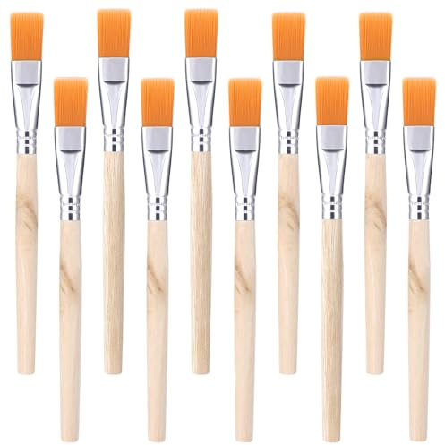 10pc 3/5 Inch Flat Paint Brushes - Wooden Art & Craft Paint Brushes, Watercolor & Oil Brush Set for Kids & Adults (5.5 x 3/5 Inch)