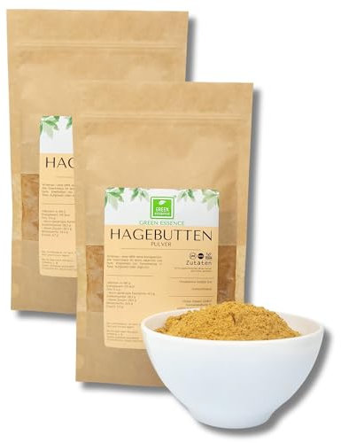Hagebuttenpulver 1000g (2 * 500g) von der Grünen Essenz - als Zusatz zum Tee - ganze Hagebutte gemahlen - Pulver in Rohkostqualität- vegetarisch - vegan (1000 Gramm)