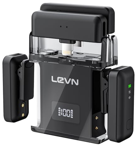 LEVN Wireless Lavalier Microphone (2 TX + 2 RX + Charging Case), Mini Mic with Noise Cancellation, 20H Battery, 200ft, Wireless for iPhone 15/14/13/12, Android, PC