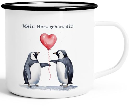 SpecialMe® Emaille-Tasse Spruch Geschenk Liebe Mein Herz gehört Dir Luftballon Geschenkidee Mann Frau Valentinstag Emaille-weiss-schwarz standard