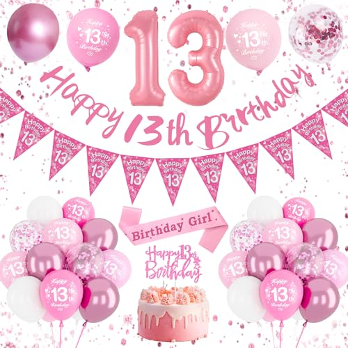 13. Geburtstag Mädchen Luftballon Rosa, Folienballon Zahl 13, Party Deko Mit Ballon Zum Geburtstag