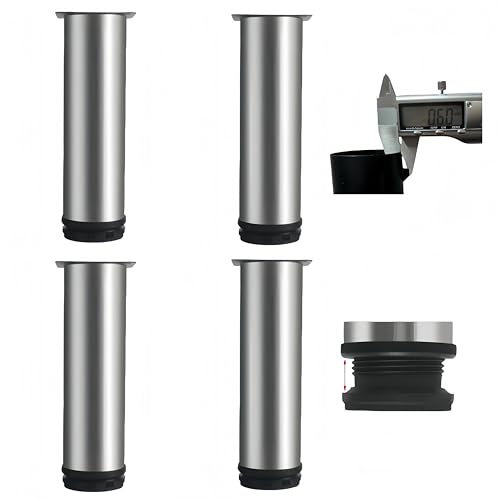 MIEGUIWOR 4 Pièces Pied de Meuble Réglable en Acier Inoxydable(0.6mm),Anti-Rouille,Base Antidérapante en ABS,Pied Reglable pour Meuble (0-15mm) pour TV,Table,Cuisine, Salle de Bains (Argenté,18cm)