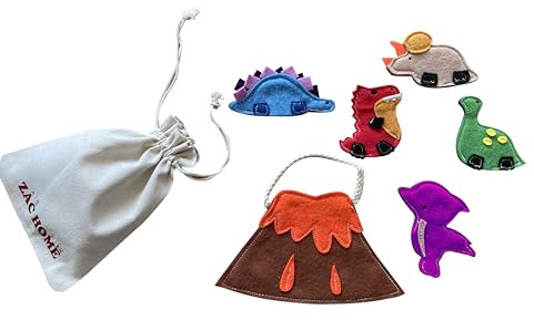 Dinosaur Finger Puppet Set with Volcano Bag Toddler Play Set - Pack of 5 dinosaurs