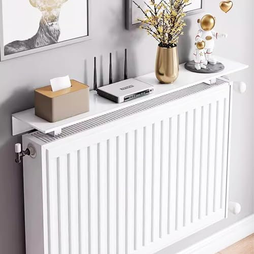 GXHYSW Heizung Verkleidung, Schwebendes Heizungsregal Ohne Bohren, Staubdichte Rauchfreie Heizkörperverkleidung mit 6cm Halterung, Weißes Dekoratives Aluminiumlager mit 30kg,80cm