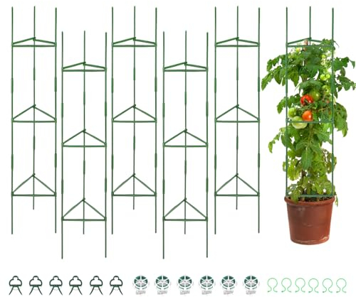 QWORK® 6 Stück Tomaten Rankhilfe, 120cm, Rankhilfen für Kletterpflanzen, Pflanzenhalter, für Tomaten, Blumen, Gurken