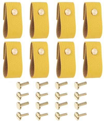 QUARKZMAN 8er Pack Leder Schubladenknöpfe Ledergriffe Ersatz für traditionelle Knöpfe für Schubladen, Schrank, Küchenschrank, Gelb