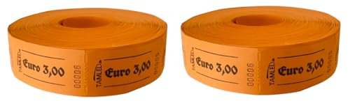 TAMLED Bonrolle 3,00 € orange 2 Rollen je 1000 perforierte Abrisse fortlaufend nummeriert Wertmarke Gastromarken Festival Speisen Getränke Verpflegungsmarken Events Firmenveranstaltung Volksfest