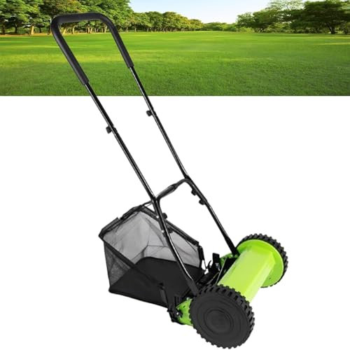 Tagliaerba Manuale a 5 Lame Da 12/16 Pollici, Taglia Erba a Manuale Con Raccoglierba, Tosaerba Manuale Portatile a Spinta, Rasaerba Manuale Regolabile in Altezza(16inch)