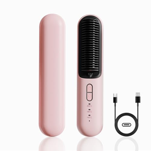 Spazzola lisciante per capelli senza fili, piastra lisciante portatile con pettine caldo per donne con dimensioni da viaggio, pettine lisciante per capelli 2 in 1, ricaricabile di tipo C