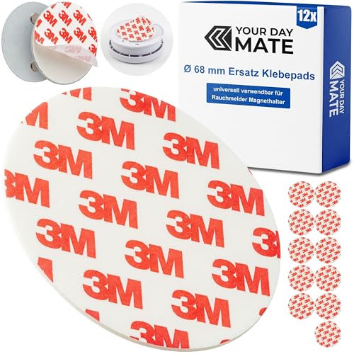 Smoke detector magnetic holder replacement adhesive pads, 12 pieces, Ø 68 mm diameter, repair sticker for magnetic holder, sticker magnetic holder for warning alarms