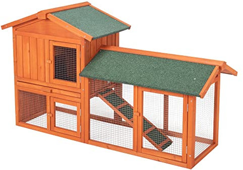 LEADZM Kaninchenstall,hasenstall draußen Winterfest,Hühnerstall aus Holz,L142 x B43 x H86 cm,Kleintiergehege & Käfige für draußen,Orange