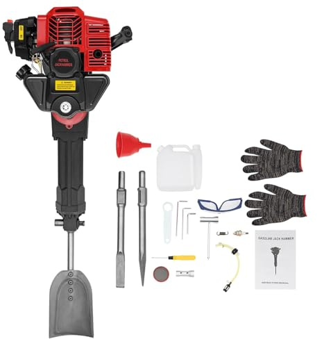 Macchina per scavo albero da 1900 W con motore a benzina, escavatore portatile con motore a benzina, martello demolitore a benzina, albero escavatore con guanti e occhiali protettivi, 6500 r/min