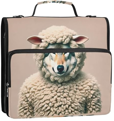 Benutzerdefinierte 3 Ringbücher mit D-Ring, lustiger Wolf, Schaf, Verkleidung, Reißverschluss, Portfolio, hält 500 Blatt, Mittelschule, Bindertasche mit Gurt