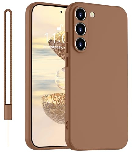 Yoawiful für Handyhülle Samsung S23 Hülle Premium Silikon Kameraschutz Samsung Galaxy S23 Hülle mit 1 Lanyard, stoßfest dünn weich Kratzfest Schutzhülle mit Mikrofaser-Futter braun