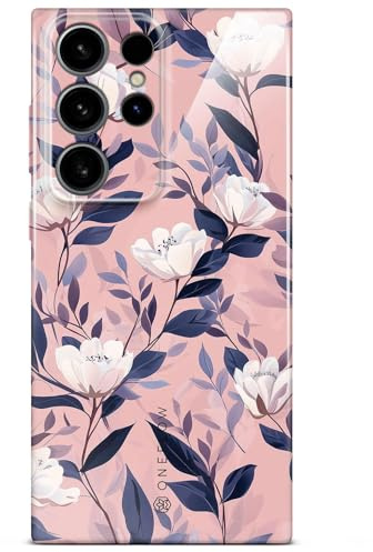 ONEFLOW Flower Cover für Samsung Galaxy S24 Ultra Hülle in Floral Optik, Blumen Designer Case Handy Schutzhülle mit Kameraschutz, Hardcase dünne Handyhülle Blumenmuster, Weiß Rosa