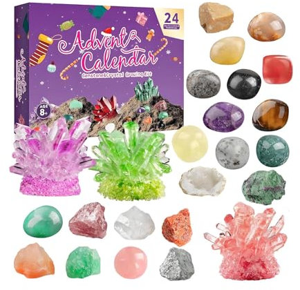 Crystal Advent Calendar Kit, Gemstone Science Set, Natural Rock Collection, 24 Day Countdown Surprise Educational Present For Teens, Adults, Crystal Lovers, 1 Set