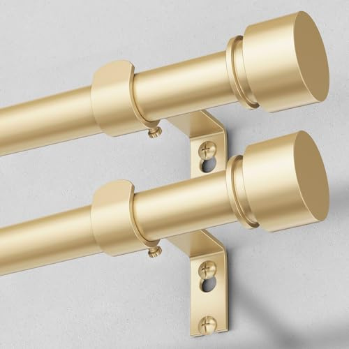 Gardinenstangen für Fenster, 76,2 bis 142,2 cm, goldfarbene Gardinenstange mit mattgoldenen Endkappen-Endkappen, verstellbar, strapazierfähig, modern, Metall-Gardinenstange für Wohnzimmer