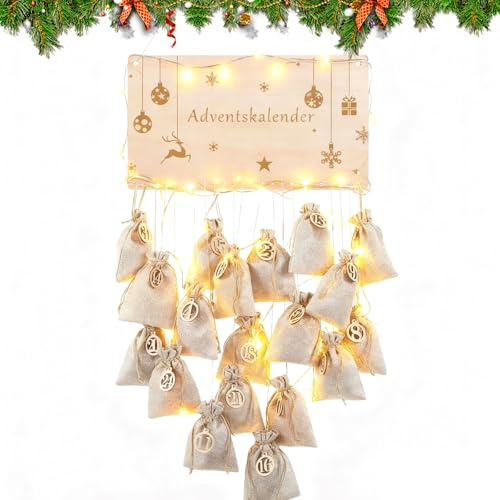 Adventskalender zum Befüllen,24 Stück Weihnachtskalender zum Befüllen,Wandkalender aus Stoff,Weihnachtskalender zum selber,DIY Adventstüten,Weihnachtstüten,für Weihnachtsdeko
