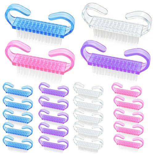 IBXWMNG 24 Pezzi di Spazzole per la Pulizia Delle Unghie, Pennello per Unghie,Pennello con Manico in Plastica Strumento di Pulizia per Nail Art,Spazzole per Unghie in Plastica con Manico, Multicolori
