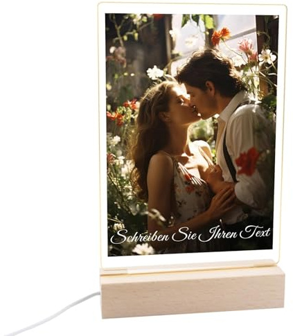 loongway Personalisierter Bilderrahmen mit Foto - LED Bilderrahmen Acryl mit Holzständer - Personalisierte Geschenke Geburtstagsgeschenk Für Frauen Wohnzimmer Deko