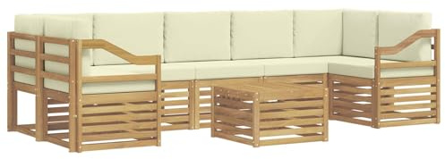 vidaXL Outdoor-Sofagarnitur mit Kissen 8 pcs Weiß und Creme Polyester, Garten Lounge, modernes Outdoor-Sofa-Set, haltbare Sitzmöbel für Terrasse, Bequeme Sitzgelegenheit