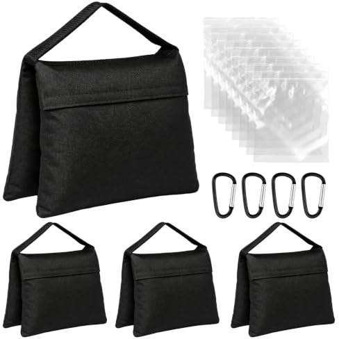 VDSTAR 4 Stück Sandsäcke für Fotostudio 58x27 cm Sandbags | 4 Kletterhaken, 8 Verschlussbeutel GegenGewichte Für Stativ Fotografie Lichtständer, Für Zelte Sonnenschirme Angelstühle