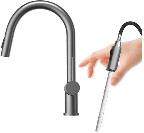 Granitan Küchenarmatur - NAYA - Spültischarmatur mit 360° drehbarem Auslauf - Hochdruck Wasserhahn - einstellbarer Wasserdurchfluss - Gun gray