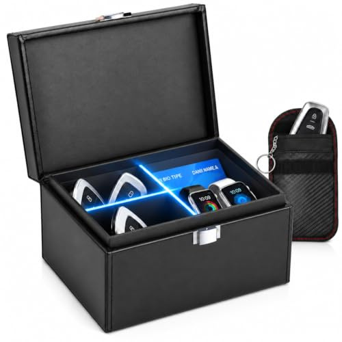 Keyless Go Schutz Autoschlüssel, Faraday Box, RFID Blocker Autoschlüssel | Mit Trennwand, inklusive tragbarer Carbonfaser-Tasche, schirmt alle Signale und Strahlung zu 100 % ab