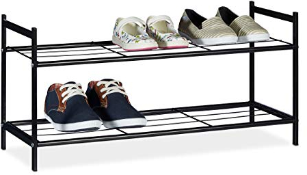 Relaxdays Schuhregal SANDRA, 2 Ebenen, für 6 Paar Schuhe, Metall, Schuhablage, HBT: ca. 33,5 x 69,5 x 26 cm, schwarz