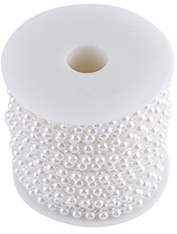 25M / Rolle Elegante doppelte Baumwolllinie Nachahmung Perlen Perlen Kette Girlande für Hochzeitsfest(White)