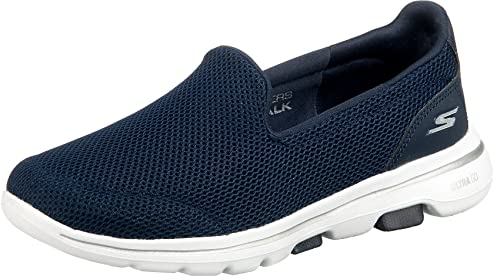 Skechers Women's GO Walk 5 Slip On Trainers, Navy Textile White, 5.5 UK