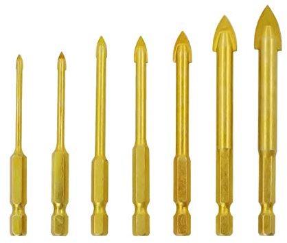 Mengshen Juego de Brocas para Vidrio y Azulejos 3-12mm 7PCS, Carburo de Tungsteno Recubierto Titanio Herramienta Perforación Cerámica hormigón Mango Hexagonal para Vidrio Azulejos Cerámica y Espejos