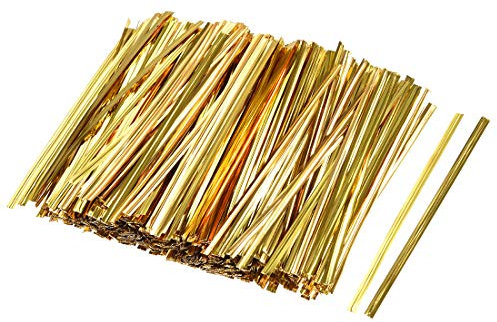 sourcing map Metallic Twist Ties 2.4 Inches Quality Plastic Closure Tie for Tying Bread, Candy, Cookies, Gift Bags Arts Crafts Ties Golden 500pcs