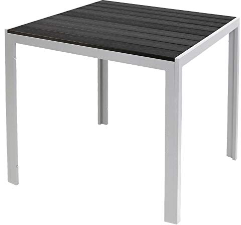 Mojawo Aluminium Gartentisch Silber/Schwarz Esstisch Gartenmöbel Tisch Holzimitat wetterfest 90x90x74cm