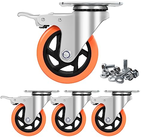 Firlarm - Lenkrollen mit Bremse 100mm, 4 Zoll 1600lbs 700 KG Schwerlast Rollen Transportrollen mit Feststeller (4er Pack)