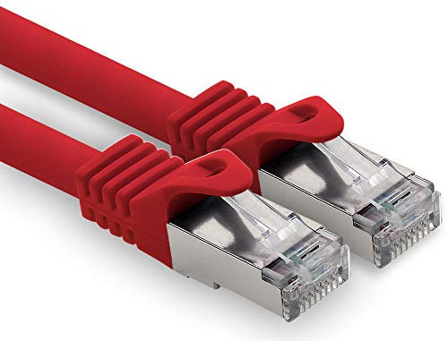 Cable de red Cat. 7, cable de conexión Ethernet, cable de red CAT.7, S-FTP, PIMF, LSZH, compatible con CAT5e, CAT5, CAT6, CAT8, 10 Gb Rojo - 1 pieza 2,0m