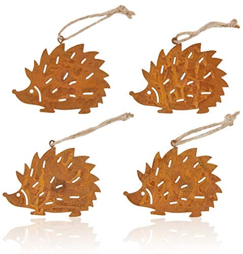 B2S BACK2SEASON Metall Igel zum Hängen Dekoration Edelrost Baumdeko Herbstdeko Gartendeko Herbst 4er Set