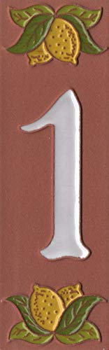 Italienische Hausnummern-Fliesen, 15 x 5 cm, Terrakotta, handbemalt, Zitronengelb