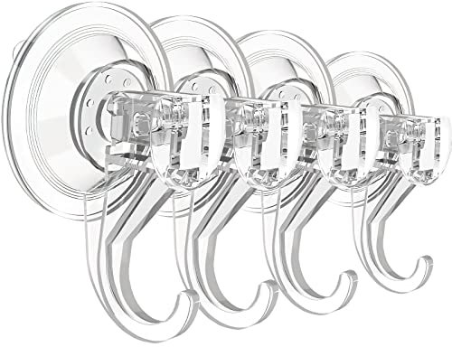 EAMOMORK Lot de 4 crochets à ventouse pour douche, grands crochets transparents et résistants pour couronne de porte d'entrée, fenêtre, verre, serviette de cuisine, ustensiles en luffa