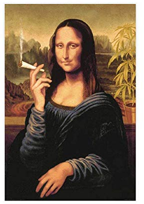 ZRRO Mona Lisa Smoking A Joint Marihuana Weed, Poster, Poster, Leinwand, Poster, Wandkunst, Dekordruck, Bild, Gemälde für Wohnzimmer, Schlafzimmer, Dekoration, 50 x 75 cm