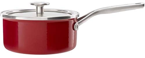 KitchenAid Steel Core Enamel 16 cm/1.3 Litre Saucepan with Lid, German Engineered Enamel, Induction, Oven Safe, Empire Red