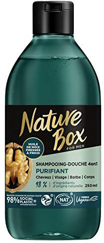 Nature Box - Dusch-Shampoo 4 in 1 reinigend – mit kaltgepresstem Walnussöl – Haare/Kopfhaut/Bart/Körper – 98% Inhaltsstoffe natürlichen Ursprungs – Flasche mit 250 ml